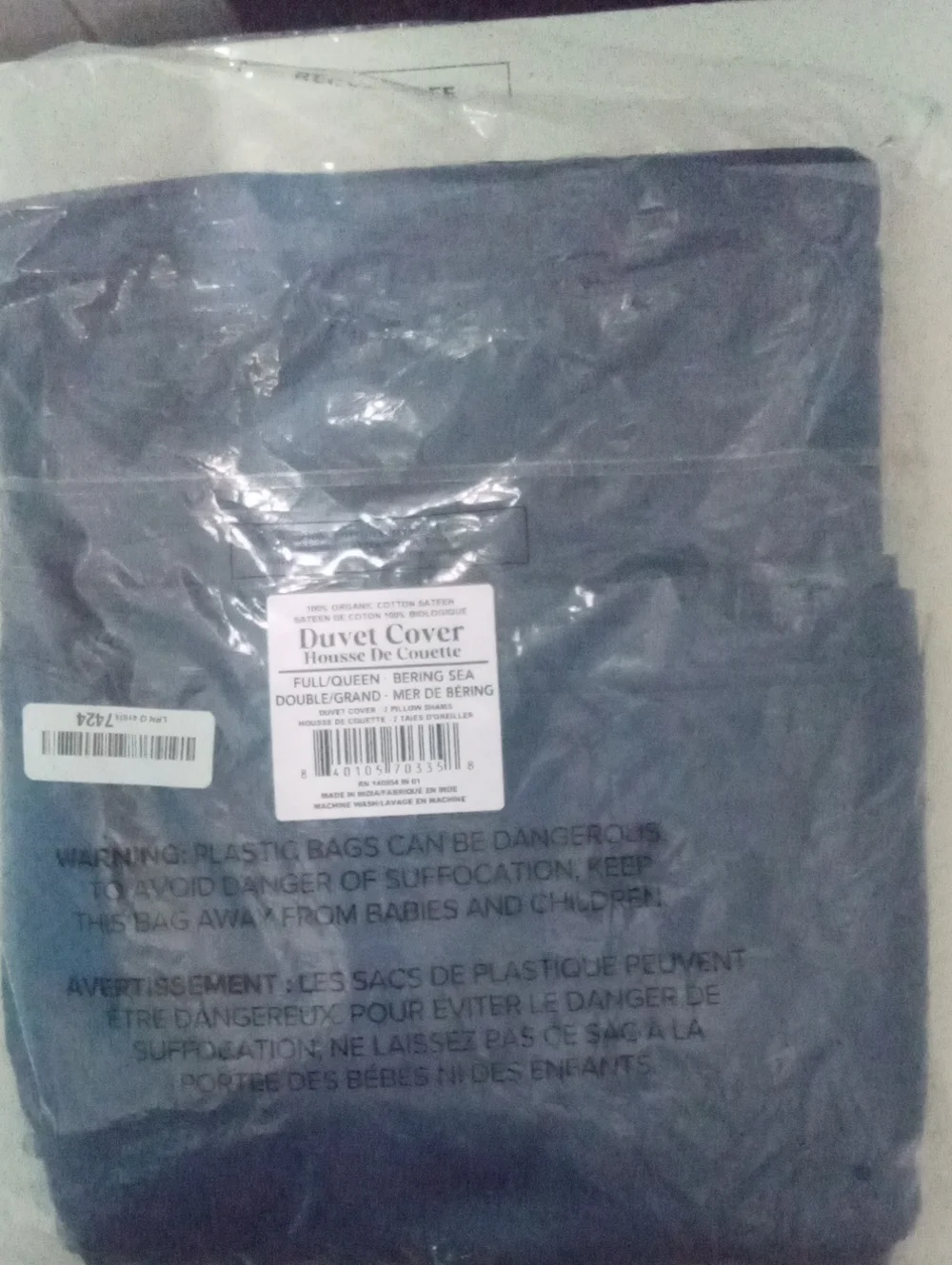 Duvet Cover Set in Slate Blue Full Queen NWT $89.99 Sateen